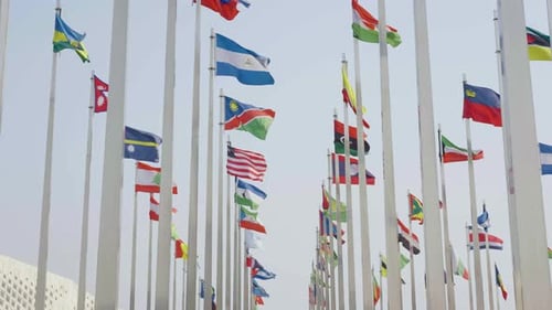 International Flags Waving Symbolizing Global Unity