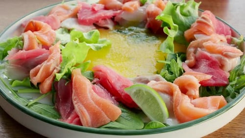 Delicious Salmon Sashimi Salad with Fresh Greens