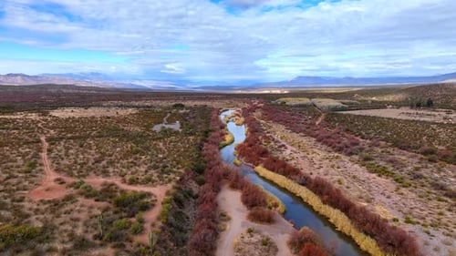 Aerial view of Salt River and desert landscape, United States.