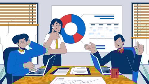 Equipe multirracial discutindo animação de desenho animado