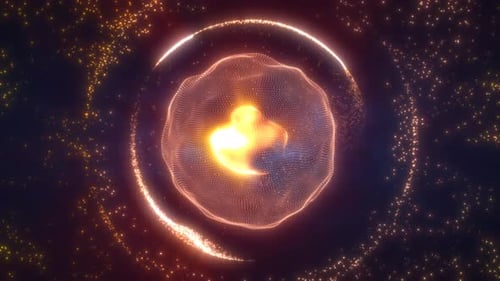 Abstract Particle Sphere with Glowing Rings Animation