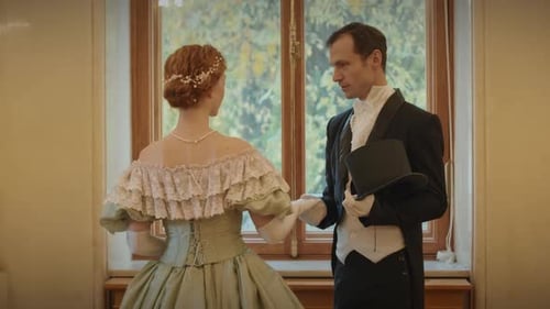 Aristocratic Couple Having Conversation by Window in Classic Hall