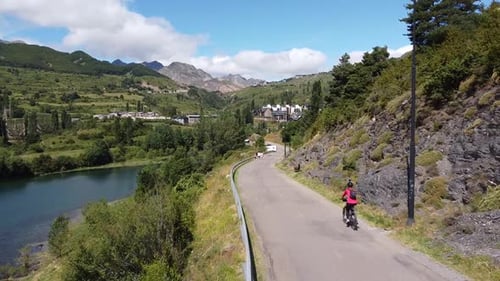 Sallent de Gallego at Tena Valley, Huesca, Aragon, Spanish Pyrenees, Spain - Aerial Drone View of a
