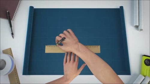 Blue Paper Blueprint Scroll Opens