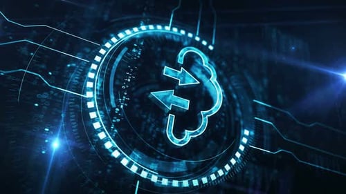 Símbolo de armazenamento de servidores de computação em nuvem, conceito digital, loop vertical