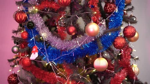 Decorated Christmas Tree with Colorful Ornaments and Lights