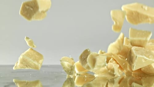Super Slow Motion Pieces of White Chocolate Filmed on a Highspeed Camera at 1000 Fps