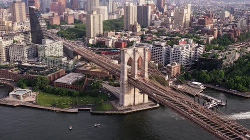 Aerial of Brooklyn Bridge and East River New York