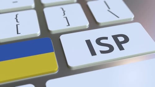 Internet Service Provider Text and Flag of Ukraine on the Keyboard