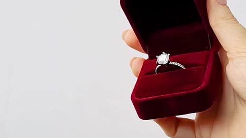 Engagement Ring in Red Velvet Box Close Up