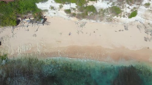 Tropical beach aerial view, Top view of waves break on tropical white sand beach. Sea waves seamless