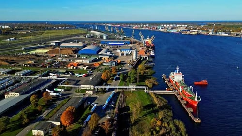 Industrial port wheat and wood Terminal Latvia Riga Baltic Sea Daugava River