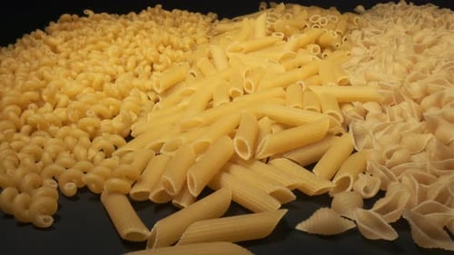 Piles of Cavatappi, Penne, and Conchiglie Pasta