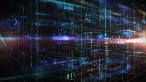 Futuristic Artificial Intelligence Digital Grid Data Stream Loop