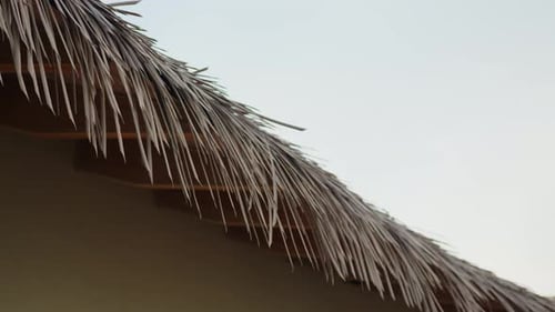 Close-up of Luxury Bungalow with Thatched Roof Gently Swaying in the Breeze in the Maldives