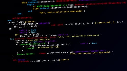 Software Codes Sliding on the Screen Scrolling Through a Page of HTML Code