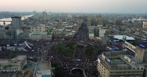 Mass demonstrations in Iraq, Baghdad, filmed by a drone