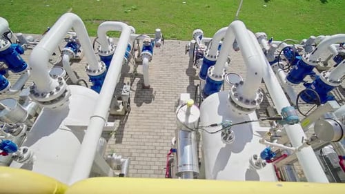 High tech machines and pumps and valves at a natural gas pumping station