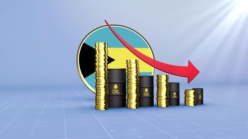 Infografía de datos económicos y financiación del mercado energético en Bahamas: caída de los ingresos petroleros