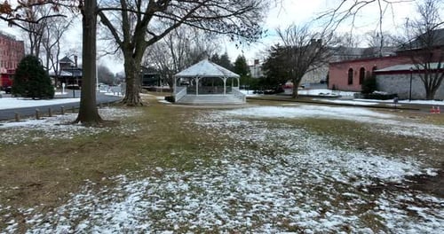 Gazebo in Lititz Springs Park, Lancaster County PA. Low glide with snow.