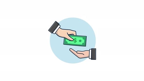 4k Geld von Hand geben. Konzept-Animationsvideo zum Geldeingang