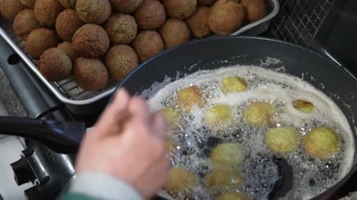 Frying Falafel in a Deep Pan