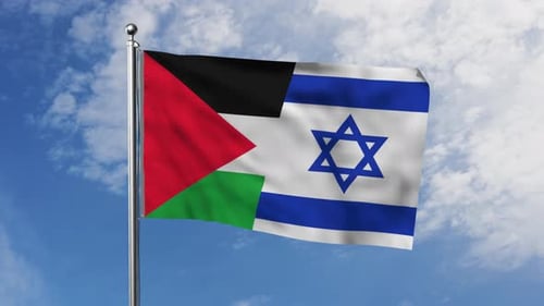 Palestine and Israel Flags Waving in Wind