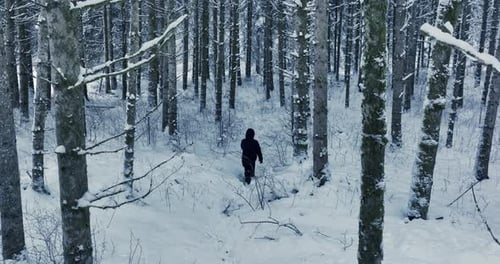 Verlorene hilflose Person kämpft im Winter im Schneesturm draußen