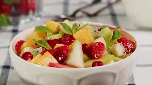 Delicious and Colorful Fresh Fruit Salad Close Up
