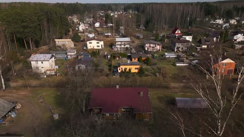 Forest Town with Buildings Trees and Green Landscape