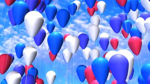 Viele bunte Luftballons fliegen auf.