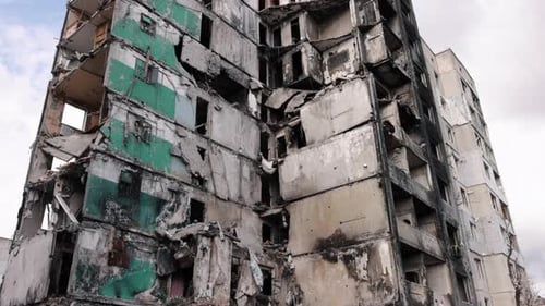 Destroyed Building in Urban Setting After Conflict