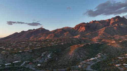 Cinematic drone at twilight of Tuscon Arizona
