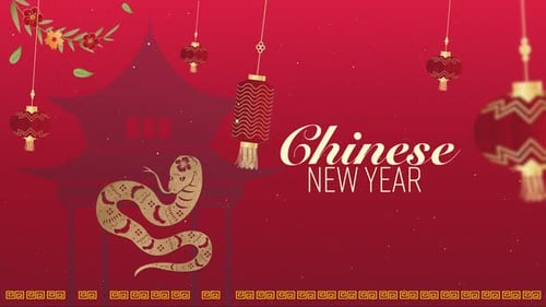 Animated Chinese New Year Greeting with Golden Snake and Lanterns