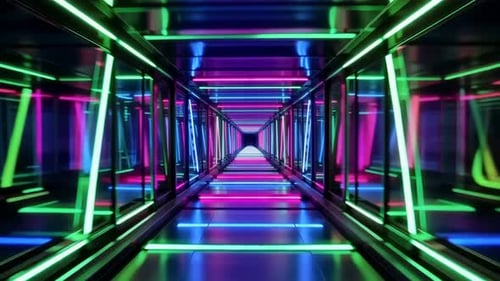 Futuristic Neon Light Tunnel Fly Through