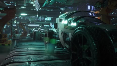 Une usine automobile futuriste travaillant avec des robots