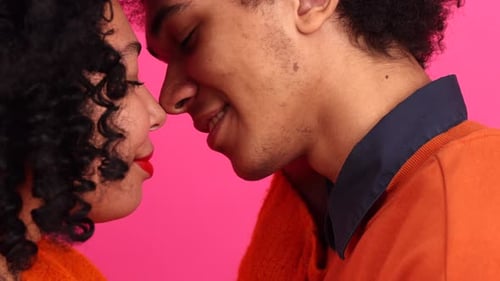 Closeup View of Young People Kissing on a Romantic Valentine's Date