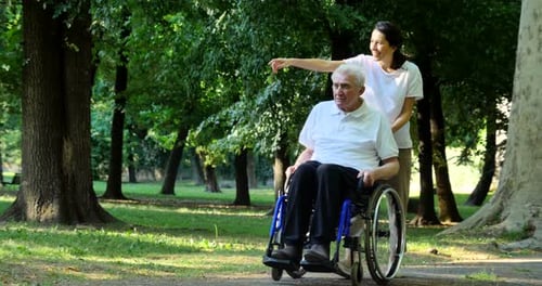 Granddaughter, nurse, caring for the elderly, girl (woman), grandfather, happy, freedom, running a