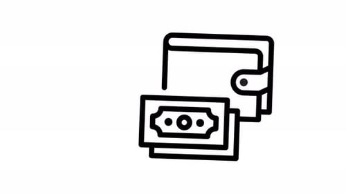 Animated Line Art Wallet and Money Icon