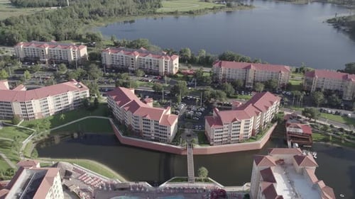 Aerial view of Westgate Resort near lake, United States.