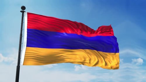 Armenian National Flag Waving in Blue Sky