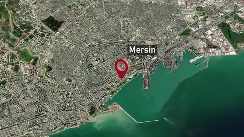 Zoom sur la carte de la ville de Mersin (Turquie) de l'espace à la Terre