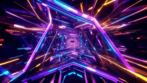 Futuristic Neon Star Tunnel with Vibrant Glowing Lights