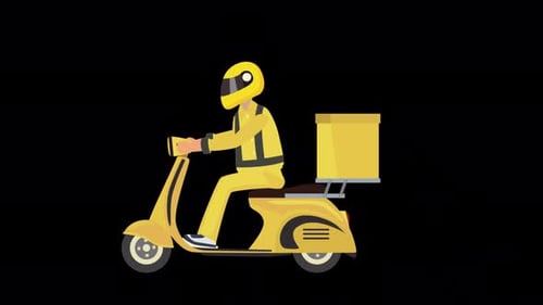 Courier Riding Motorcycle On Highway On Alpha Channel 4K