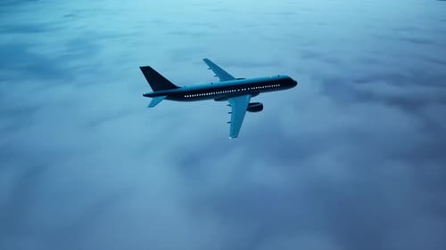 3D Passenger Jet Flying Above Clouds