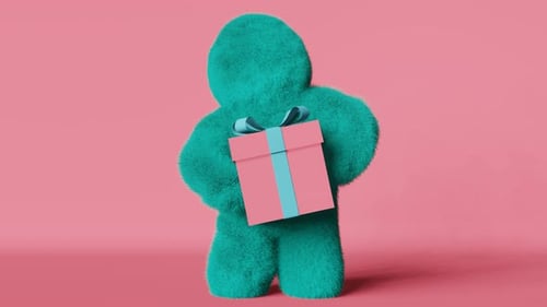 Animated Fluffy Character Bobs With Hidden Gift Box