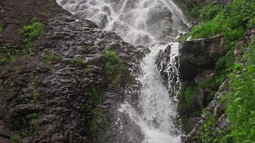 A Beautiful Tropical Waterfall Water From a Mountain River Falls Down the Stone Cascades Pure Water
