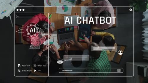 Team Collaborating on AI Chatbot Graphics From Above