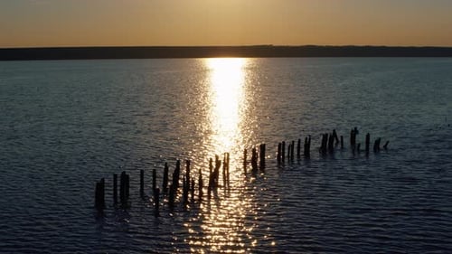 Golden Sunset Drone View Seascape