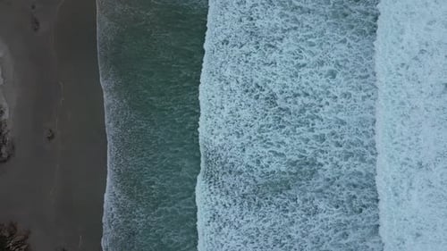 Foamy Ocean Waves And Seashore In Caion, A Laracha, Spain - Drone Shot